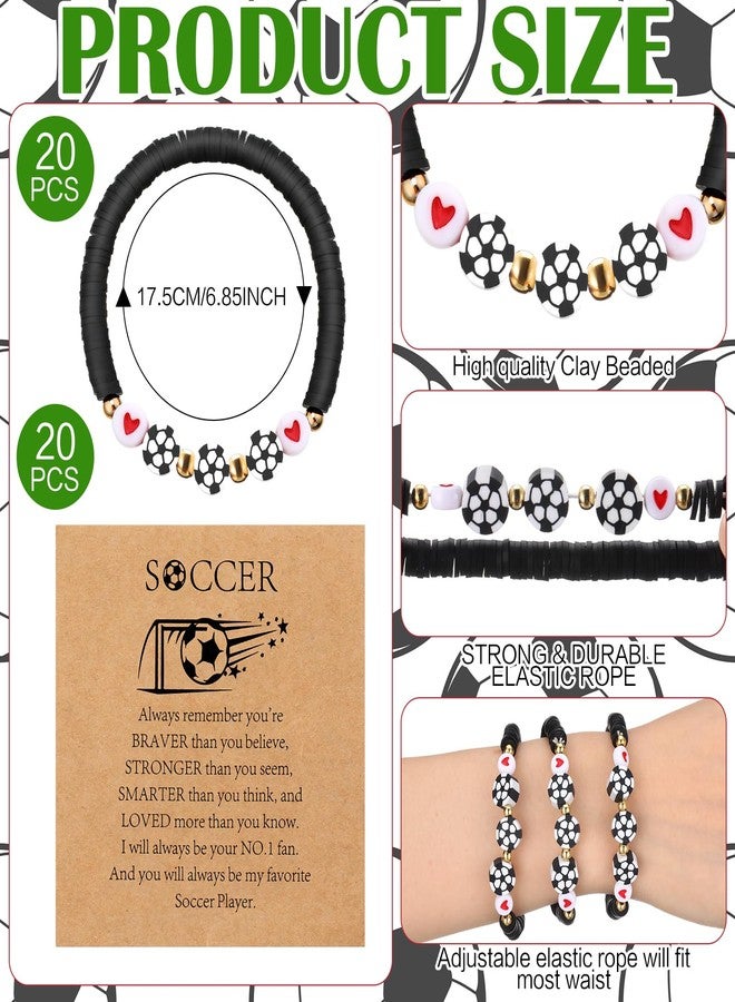 Ecation 20 Set Soccer Bracelets Team Gift Bulk Adjustable Sport Bead Ball Charm Bracelet with Inspirational Card for Sport Soccer Ball Team Lovers Players Gifts Birthday Party Favors(Black) - Image 2